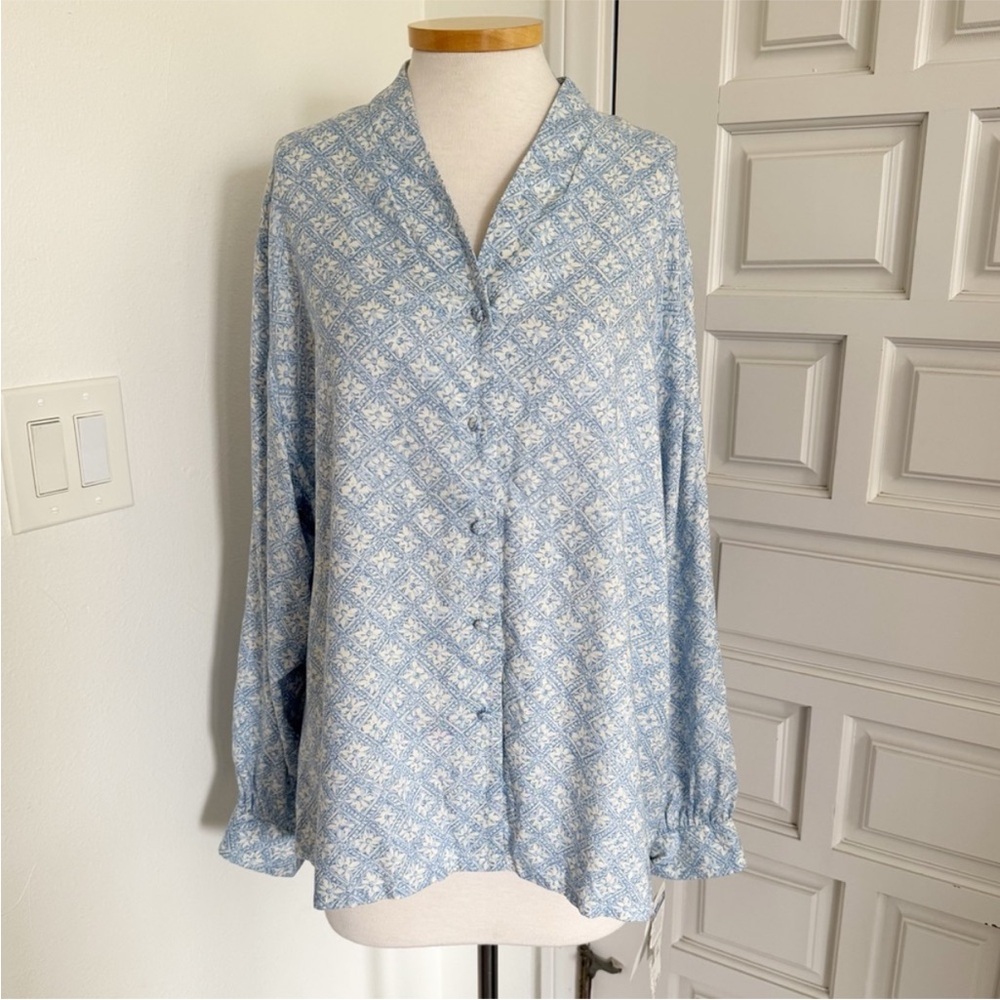 NWT Pendleton Plus Blouse Blue Floral Long Sleeve Button-Up Shirt Top Size 20W